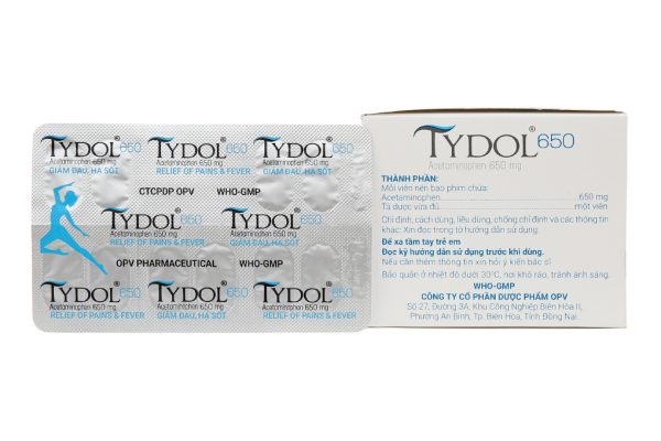 Tydol 650 hạ sốt, giảm đau từ nhẹ đến trung bình (10 vỉ x 10 viên)