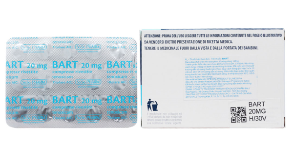 Bart 20mg trị viêm khớp dạng thấp, viêm xương khớp (3 vỉ x 10 viên)