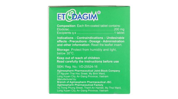 Etodagim 200mg giảm đau, kháng viêm xương khớp (10 vỉ x 10 viên)