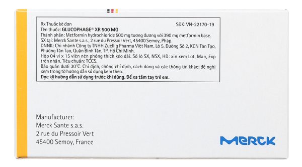 Glucophage XR 500mg trị đái tháo đường tuýp 2 (4 vỉ x 15 viên)