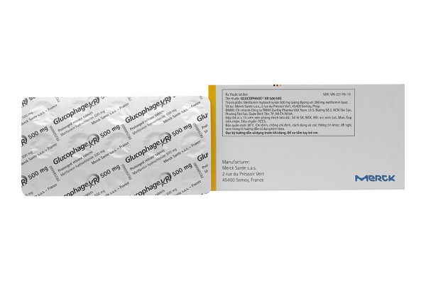 Glucophage XR 500mg trị đái tháo đường tuýp 2 (4 vỉ x 15 viên)
