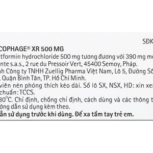Glucophage XR 500mg trị đái tháo đường tuýp 2 (4 vỉ x 15 viên)
