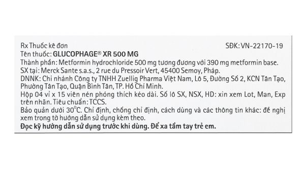 Glucophage XR 500mg trị đái tháo đường tuýp 2 (4 vỉ x 15 viên)