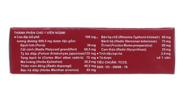 Viên ngậm Bổ phế Nam Hà trị ho, tiêu đờm (2 vỉ x 12 viên)