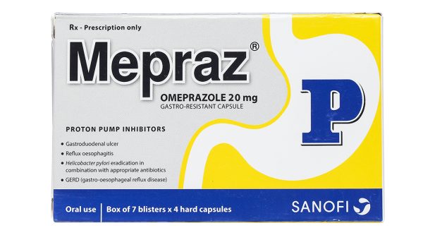 Mepraz 20mg phòng và trị loét dạ dày, tá tràng (7 vỉ x 4 viên)
