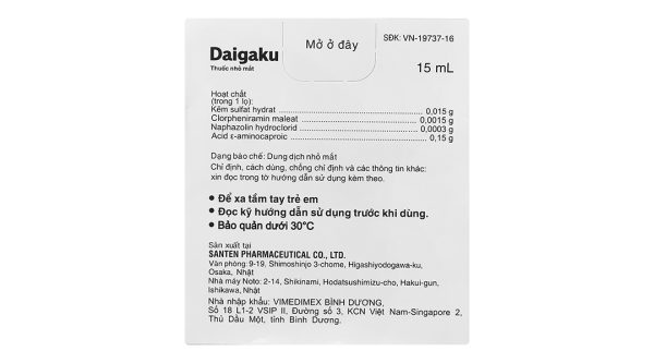 Dung dịch nhỏ mắt Daigaku trị mỏi mắt, sung huyết kết mạc lọ 15ml