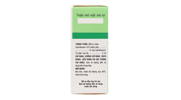 Dung dịch nhỏ mắt, tai Ciprofloxacin 0.3% Bidiphar trị nhiễm khuẩn mắt, tai lọ 5ml