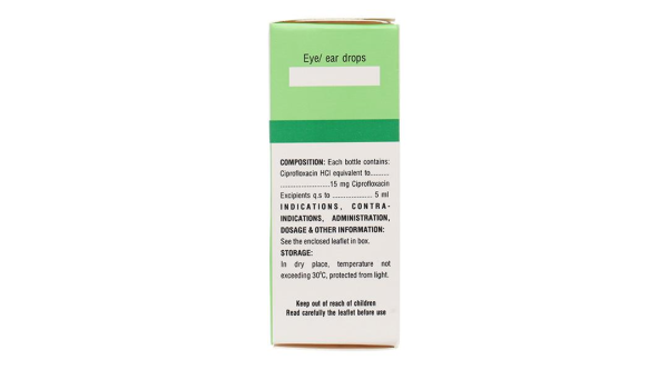 Dung dịch nhỏ mắt, tai Ciprofloxacin 0.3% Bidiphar trị nhiễm khuẩn mắt, tai lọ 5ml