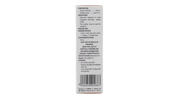 Dung dịch nhỏ mũi Natri Clorid Pharmedic 0.9% hỗ trợ trị nghẹt mũi, sổ mũi lọ 10ml
