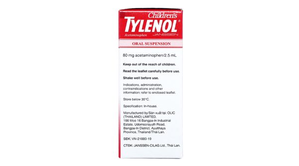 Hỗn dịch uống Children's Tylenol 80mg/2.5ml giảm đau, hạ sốt chai 60ml