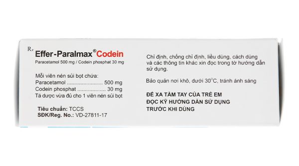 Viên sủi Effer-Paralmax Codein giảm đau cấp tính ở mức độ trung bình (5 vỉ x 4 viên)