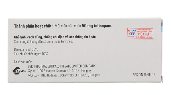 Grandaxin 50mg trị rối loạn tâm thần (2 vỉ x 10 viên)