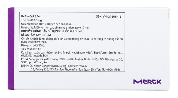 Thyrozol 10mg trị bệnh lý tuyến giáp (10 vỉ x 10 viên)