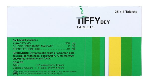 Tiffy Dey trị các triệu chứng cảm cúm, cảm lạnh (25 vỉ x 4 viên)