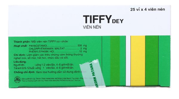 Tiffy Dey trị các triệu chứng cảm cúm, cảm lạnh (25 vỉ x 4 viên)