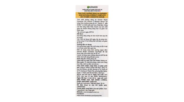 Serum Garnier Light Complete Vitamin C tăng cường trắng da, mờ thâm lọ 30ml