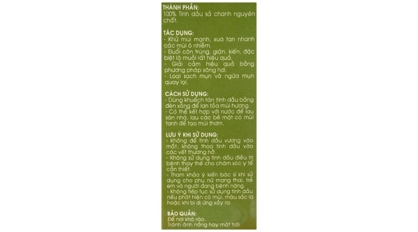 Tinh dầu sả chanh Con Yêu xông hơi, xua muỗi chai 20ml