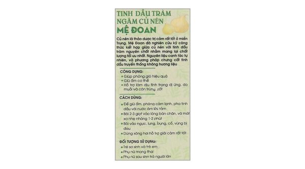 Tinh Dầu Tràm Ngâm Củ Nén Mệ Đoan giữ ấm cơ thể chai 50ml