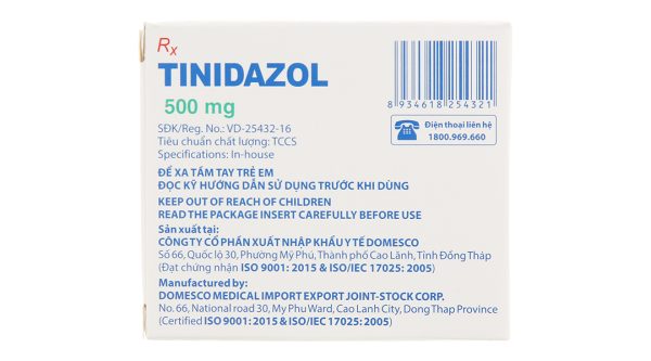 Tinidazol Domesco 500mg dự phòng và trị nhiễm khuẩn (1 vỉ x 4 viên)