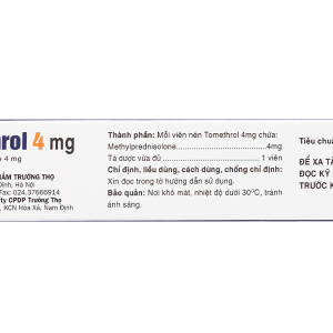 Tomethrol 4mg chỉ định cho các trường hợp cần glucocorticoid (3 vỉ x 10 viên)