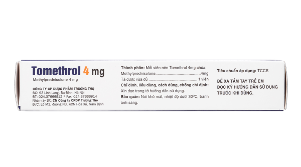 Tomethrol 4mg chỉ định cho các trường hợp cần glucocorticoid (3 vỉ x 10 viên)