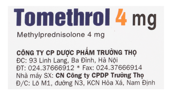 Tomethrol 4mg chỉ định cho các trường hợp cần glucocorticoid (3 vỉ x 10 viên)