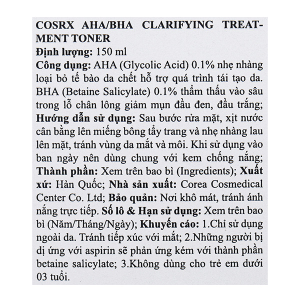Toner Cosrx AHA/BHA Clarifying Treatment hỗ trợ tái tạo da chai 150ml