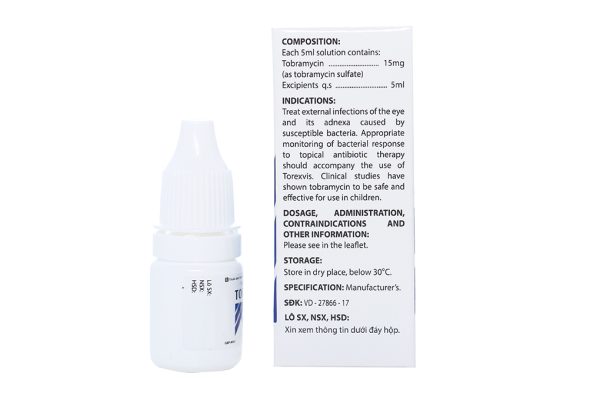 Dung dịch nhỏ mắt Torexvis 0.3% trị nhiễm khuẩn mắt lọ 5ml