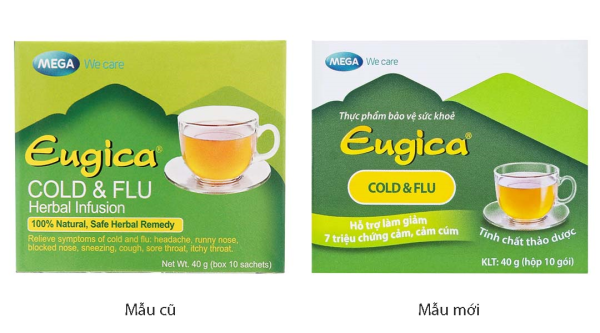 Bột tinh chất thảo dược Eugica Cold & Flu giúp giảm triệu chứng cảm cúm hộp 10 gói x 4g