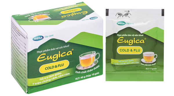 Bột tinh chất thảo dược Eugica Cold & Flu giúp giảm triệu chứng cảm cúm hộp 10 gói x 4g