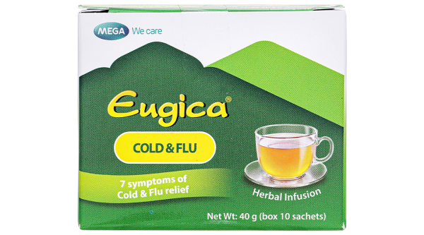 Bột tinh chất thảo dược Eugica Cold & Flu giúp giảm triệu chứng cảm cúm hộp 10 gói x 4g