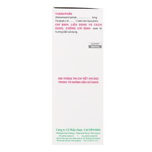 Tusalene 5mg trị triệu chứng các dạng dị ứng, ho khan, mất ngủ (10 vỉ x 25 viên)