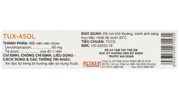 Tux-Asol 60mg điều trị các bệnh phế quản và phổi có kèm ho khan (3 vỉ x 10 viên)