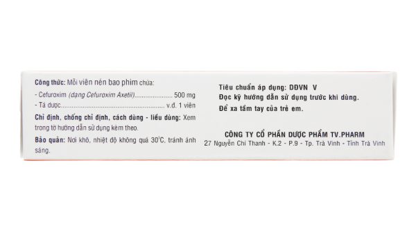 TV.Cefuroxime 500mg trị nhiễm khuẩn (3 vỉ x 10 viên)