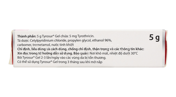 Tyrosur Gel phòng, trị nhiễm khuẩn do các vết thương nhỏ ở bề mặt da tuýp 5g