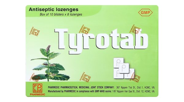 Viên ngậm Tyrotab sát khuẩn, trị viêm họng (10 vỉ x 8 viên)