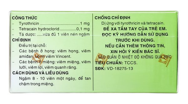 Viên ngậm Tyrotab sát khuẩn, trị viêm họng (10 vỉ x 8 viên)
