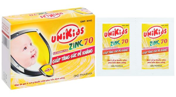 Cốm pha hỗn dịch uống Unikids Zinc 70 điều trị tiêu chảy cấp và mạn tính (24 gói x 1.5g)