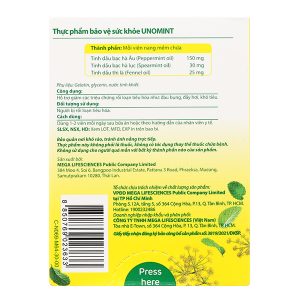 Unomint hỗ trợ giảm các triệu chứng rối loạn tiêu hóa hộp 10 viên
