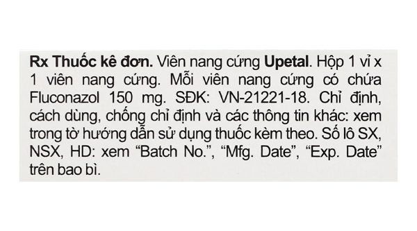 Upetal 150mg điều trị các bệnh nhiễm nấm Candida (1 vỉ x 1 viên)