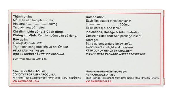 Usasartim 300mg trị tăng huyết áp, bệnh lý thận trên bệnh nhân đái tháo đường type 2 (3 vỉ x 10 viên)