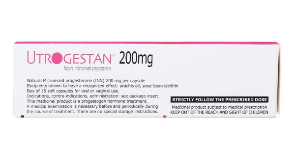 Utrogestan 200mg trị các rối loạn do thiếu progesterone (1 vỉ x 7 viên + 1 vỉ x 8 viên)