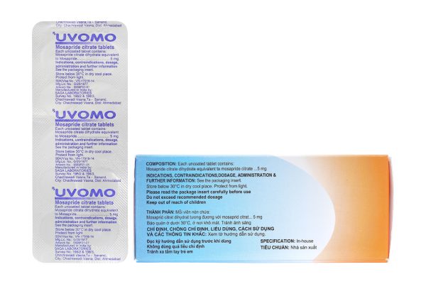 Uvomo 5mg trị rối loạn tiêu hóa (10 vỉ x 10 viên)