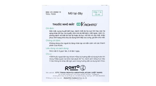 Dung dịch nhỏ mắt New V.Rohto giảm mỏi mắt, sung huyết kết mạc lọ 13ml