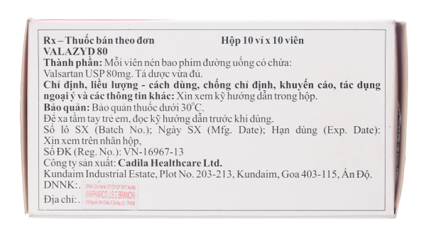 Valazyd 80 trị tăng huyết áp, suy tim (10 vỉ x 10 viên)