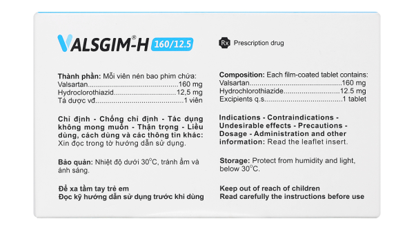 Valsgim - H 160 mg/12.5 mg điều trị bệnh tăng huyết áp (2 vỉ x 14 viên)