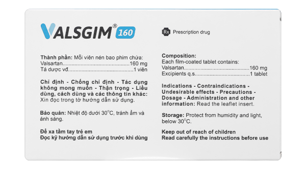 Valsgim 160 trị tăng huyết áp, suy tim (2 vỉ x 14 viên)
