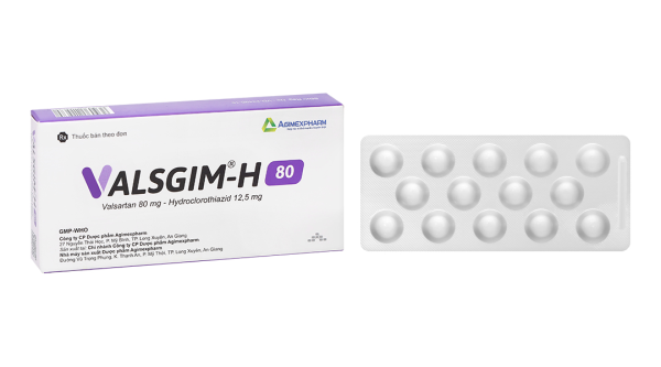 Valsgim - H 80mg/12.5mg chỉ định điều trị tăng huyết áp (2 vỉ x 14 viên)