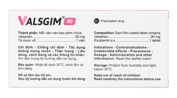Valsgim 80 trị tăng huyết áp, suy tim (2 vỉ x 14 viên)