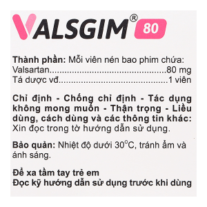 Valsgim 80 trị tăng huyết áp, suy tim (2 vỉ x 14 viên)